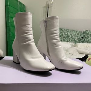 White heeled booties